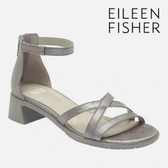 Eileen Fisher Silver Strappy Sandals - Picture 1 of 15